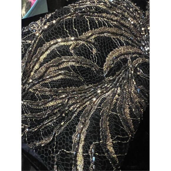 Carmen Marc Valvo Silk Vintage Velvet Bolero Jacket W/Gold Trimmed Sleeves GLAM! - Picture 9 of 9